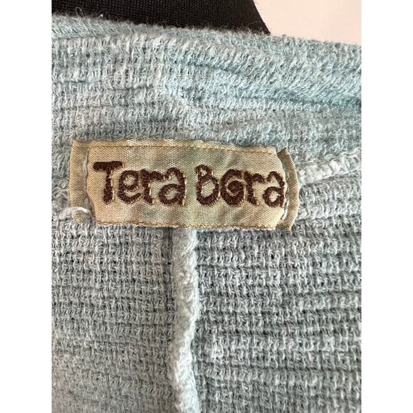 Tera Bora Lagenlook Blue Cotton Linen Relaxed Button-Up Dolman Sleeve Top S M L - Picture 6 of 7